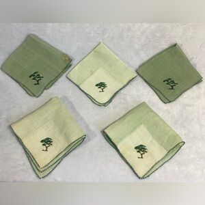 Vintage Oriental Tree Needlepoint Hankie Set of 5